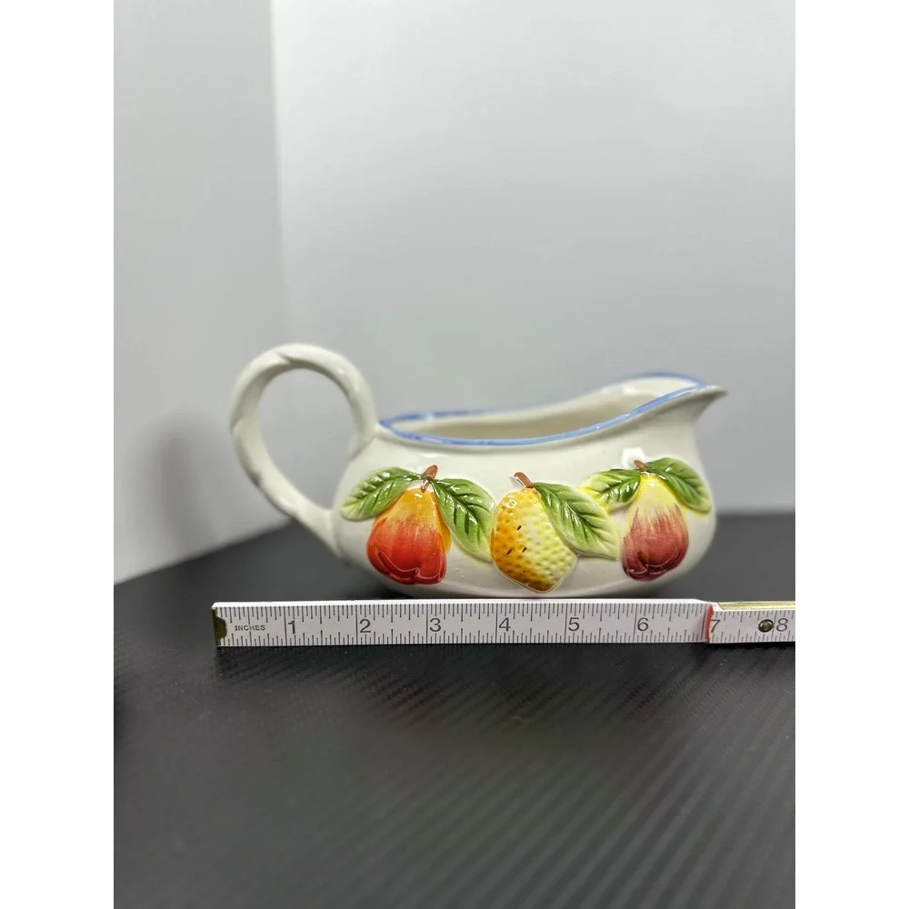 Panware Ceramic Fruit‎ Gravy Sauce Pitcher Creamer Red Yellow Pear Design